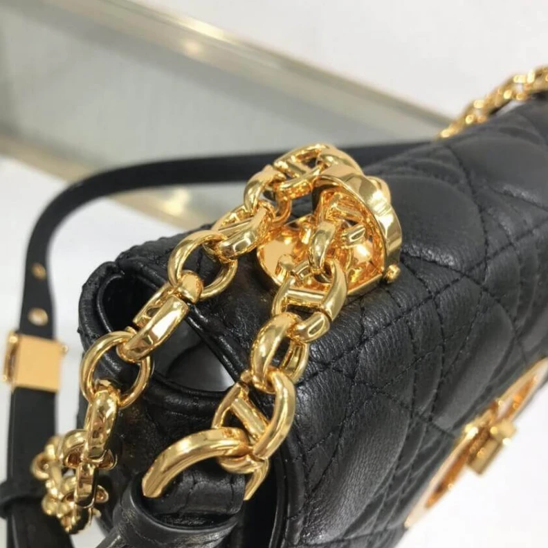Replica bags Embossed Dior Small Caro Bag Black Supple Cannage Calfskin
