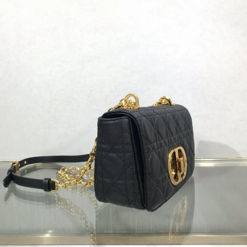 Replica bags Embossed Dior Small Caro Bag Black Supple Cannage Calfskin