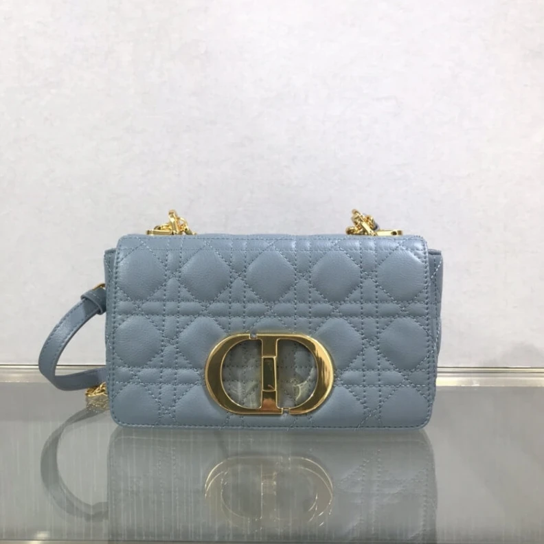 20 x 12 x Dior Small Caro Bag Cloud Blue Supple Cannage Calfskin