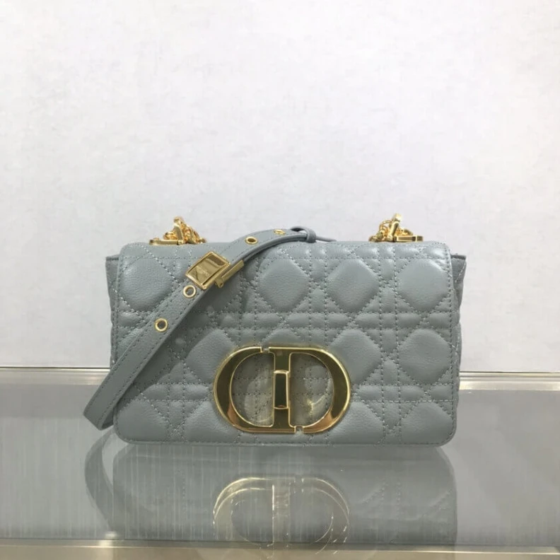 Back pock Dior Small Caro Bag Grey Supple Cannage Calfskin