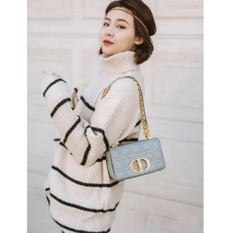 Top lv Back pock Dior Small Caro Bag Grey Supple Cannage Calfskin