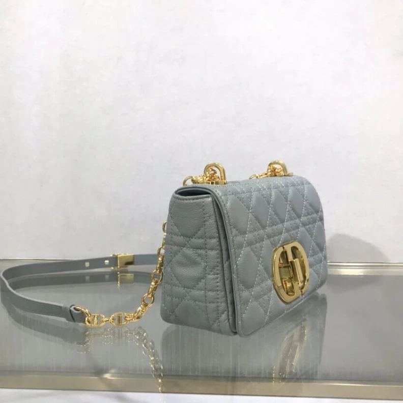 Top lv Back pock Dior Small Caro Bag Grey Supple Cannage Calfskin