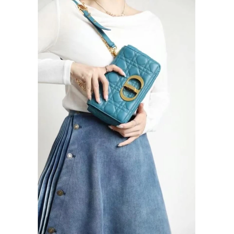 Replica bags Flap clos Dior Small Caro Bag Ocean Blue Supple Cannage Calfskin