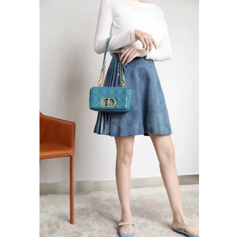Replica bags Flap clos Dior Small Caro Bag Ocean Blue Supple Cannage Calfskin