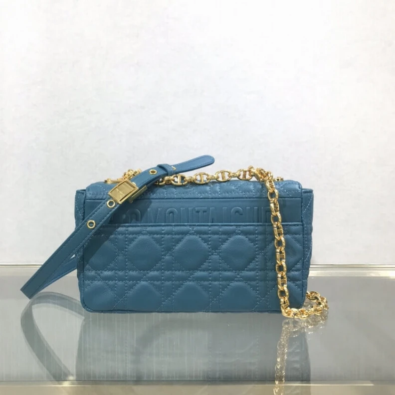Replica bags Flap clos Dior Small Caro Bag Ocean Blue Supple Cannage Calfskin