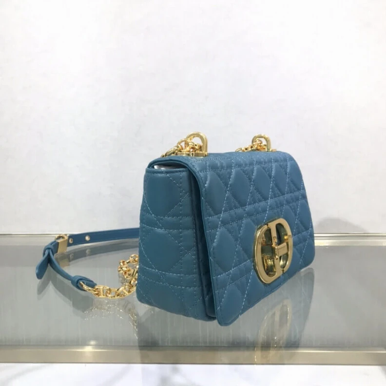 Replica bags Flap clos Dior Small Caro Bag Ocean Blue Supple Cannage Calfskin