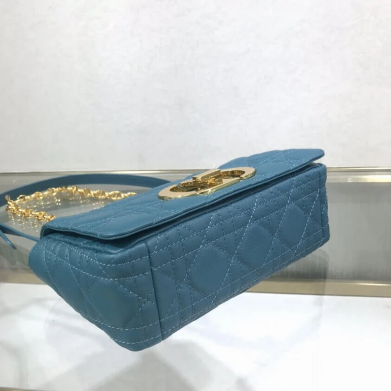 Replica bags Flap clos Dior Small Caro Bag Ocean Blue Supple Cannage Calfskin