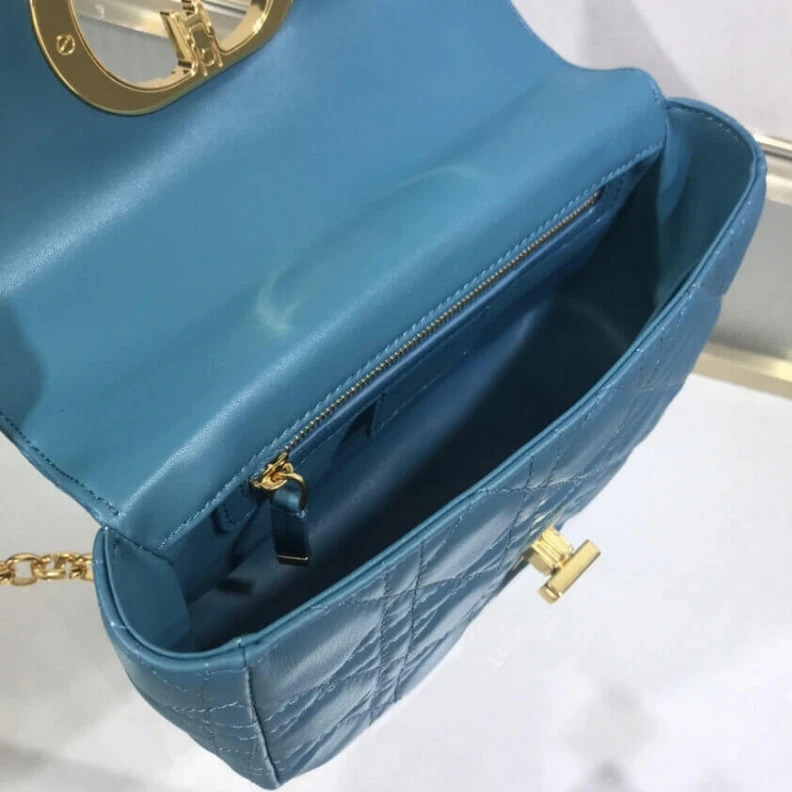 Replica bags Flap clos Dior Small Caro Bag Ocean Blue Supple Cannage Calfskin