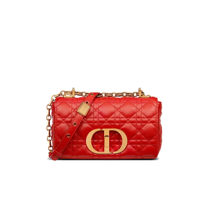 Flap clos Dior Small Caro Bag Red Supple Cannage Calfskin