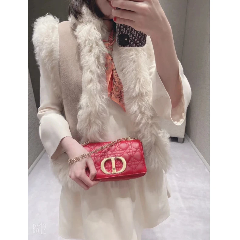 High quality replica bags Flap clos Dior Small Caro Bag Red Supple Cannage Calfskin