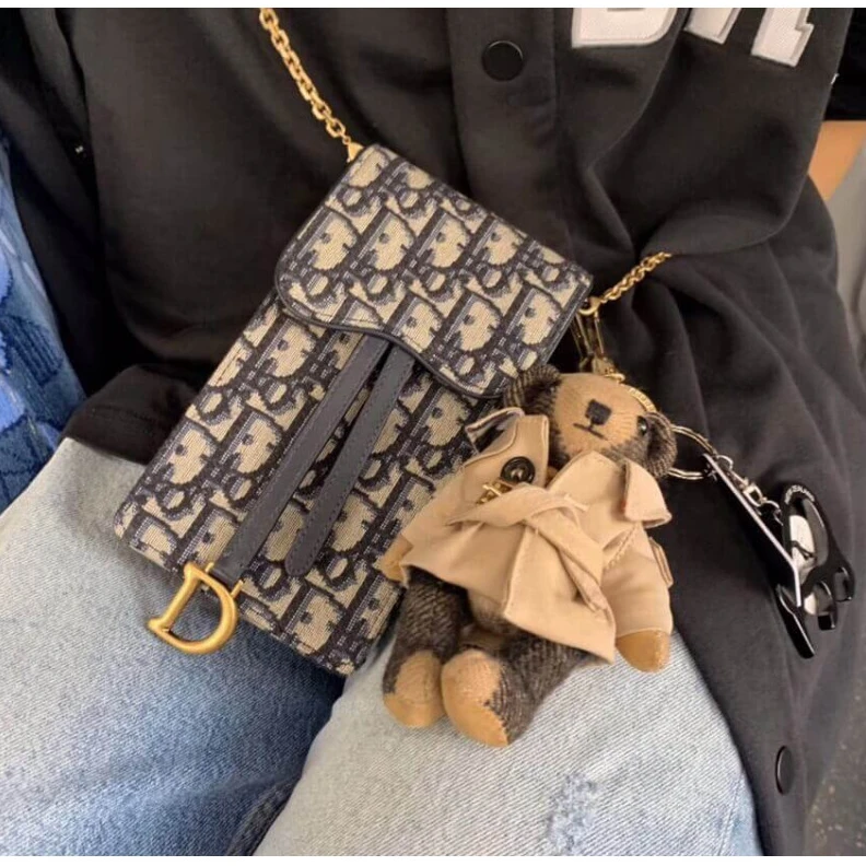 Replica bags Removable Dior Vertical Saddle Pouch Blue Oblique Jacquard