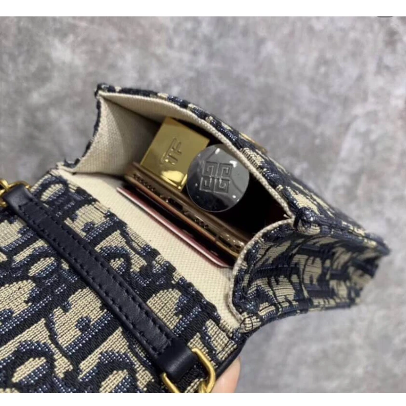 Replica bags Removable Dior Vertical Saddle Pouch Blue Oblique Jacquard