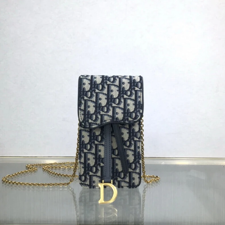 Replica bags Removable Dior Vertical Saddle Pouch Blue Oblique Jacquard