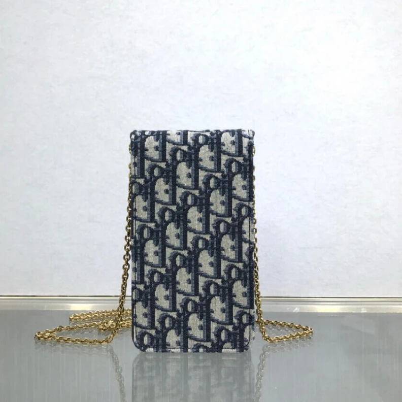 Replica bags Removable Dior Vertical Saddle Pouch Blue Oblique Jacquard
