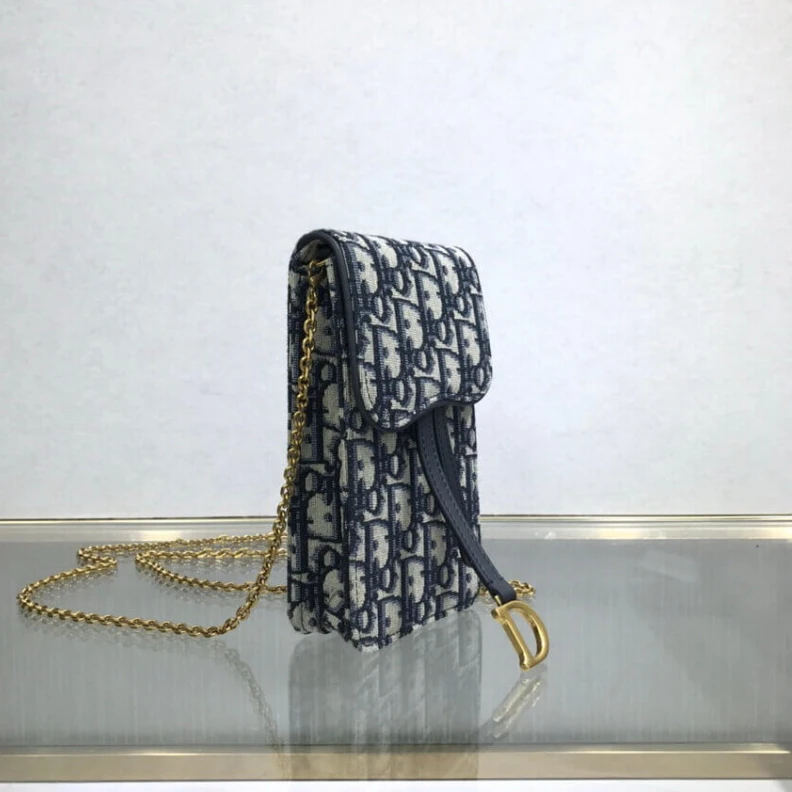 Replica bags Removable Dior Vertical Saddle Pouch Blue Oblique Jacquard