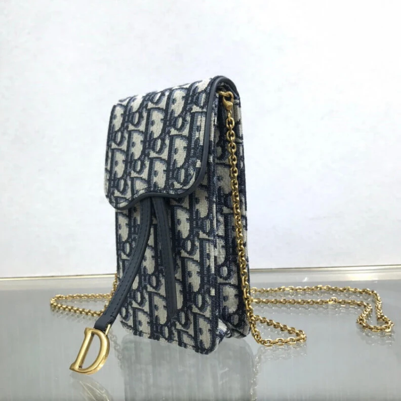 Replica bags Removable Dior Vertical Saddle Pouch Blue Oblique Jacquard