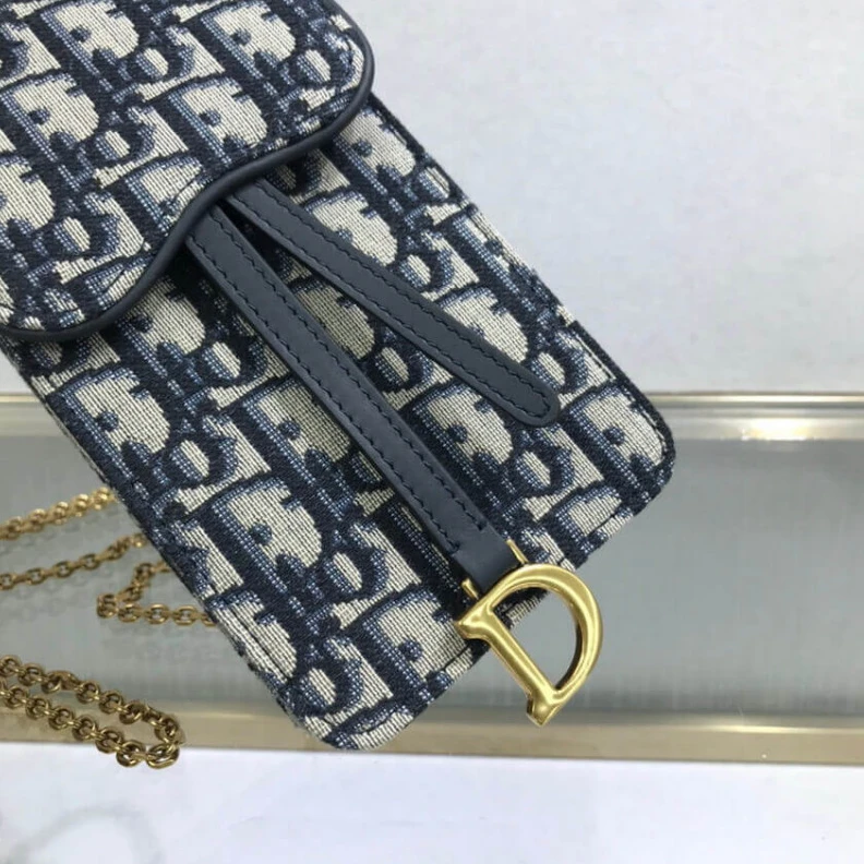 Replica bags Removable Dior Vertical Saddle Pouch Blue Oblique Jacquard