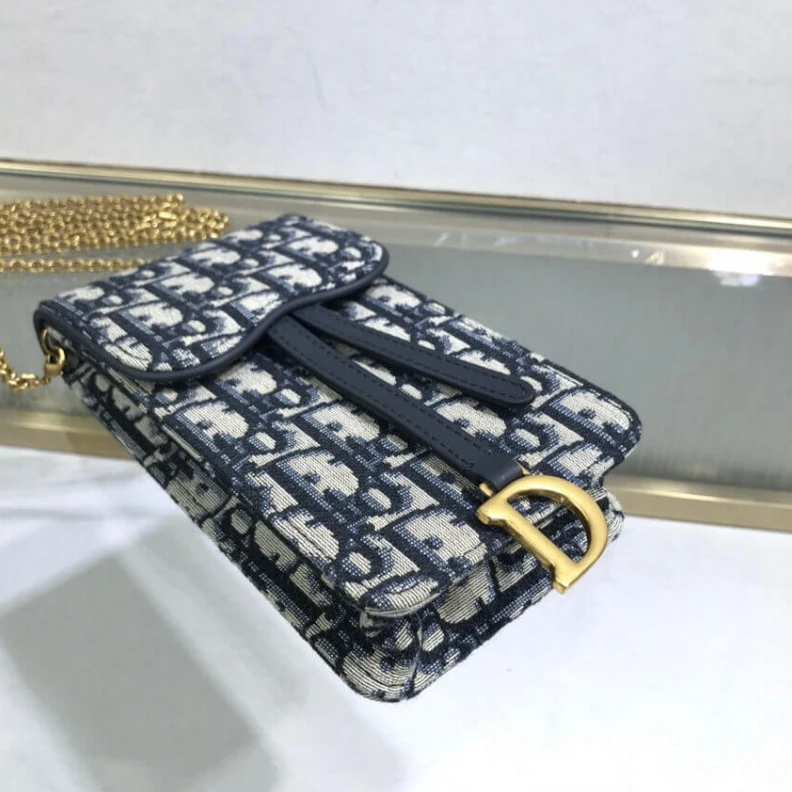Replica bags Removable Dior Vertical Saddle Pouch Blue Oblique Jacquard