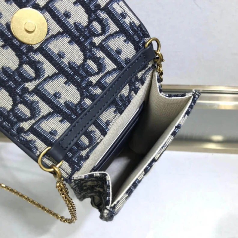 Replica bags Removable Dior Vertical Saddle Pouch Blue Oblique Jacquard