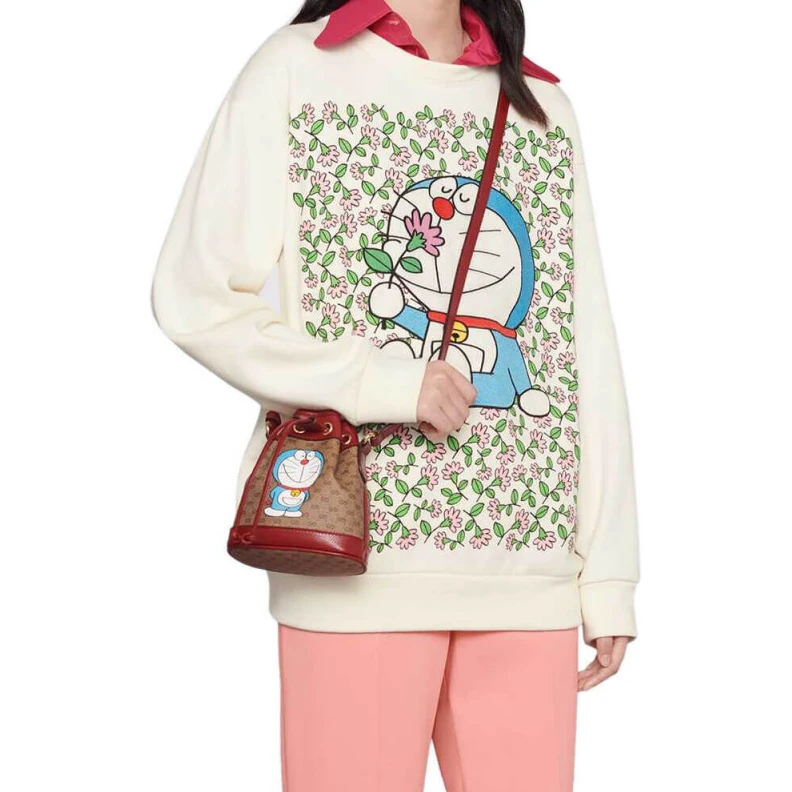Top lv Beige ebo Doraemon x Gucci Mini Bucket Bag