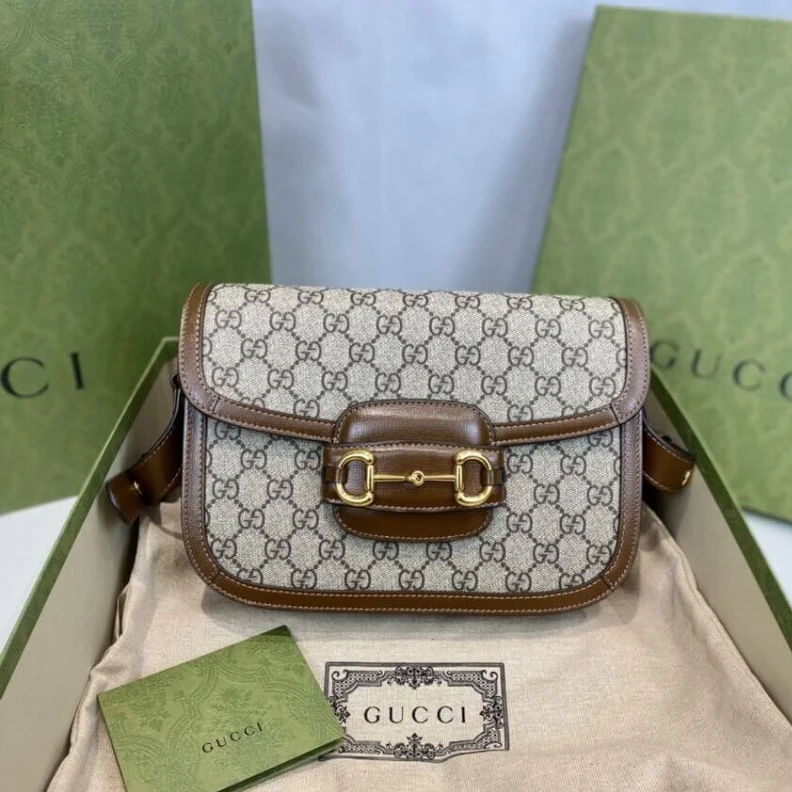 Replica bags Each bag Gucci 1955 Horsebit Brown GG Supreme Canvas Shoulder Bag