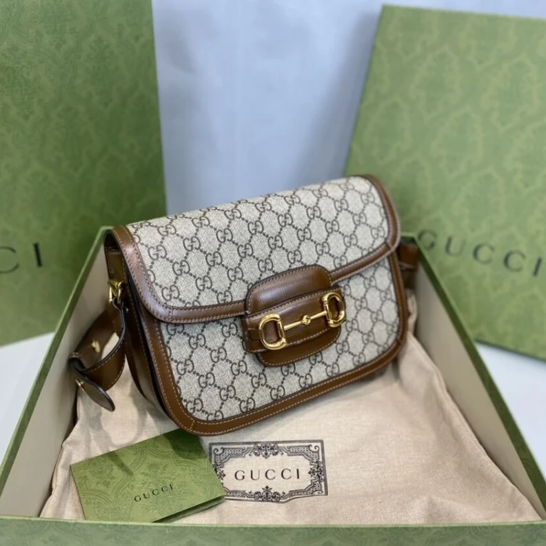 Replica bags Each bag Gucci 1955 Horsebit Brown GG Supreme Canvas Shoulder Bag