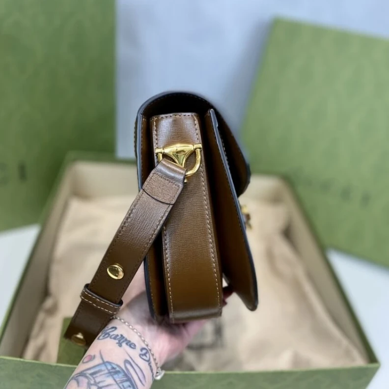 Replica bags Each bag Gucci 1955 Horsebit Brown GG Supreme Canvas Shoulder Bag