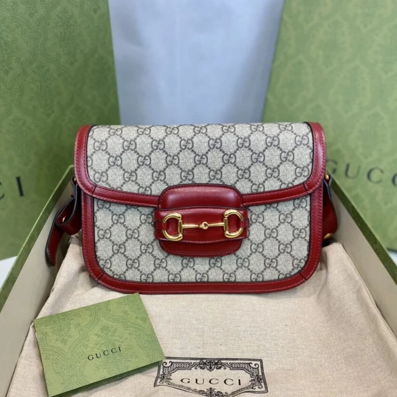 Kitlife ru Flap clos Gucci 1955 Horsebit Red GG Supreme Canvas Shoulder Bag