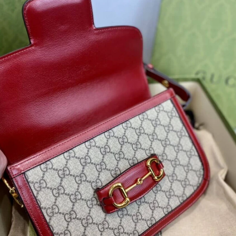 Kitlife ru Flap clos Gucci 1955 Horsebit Red GG Supreme Canvas Shoulder Bag