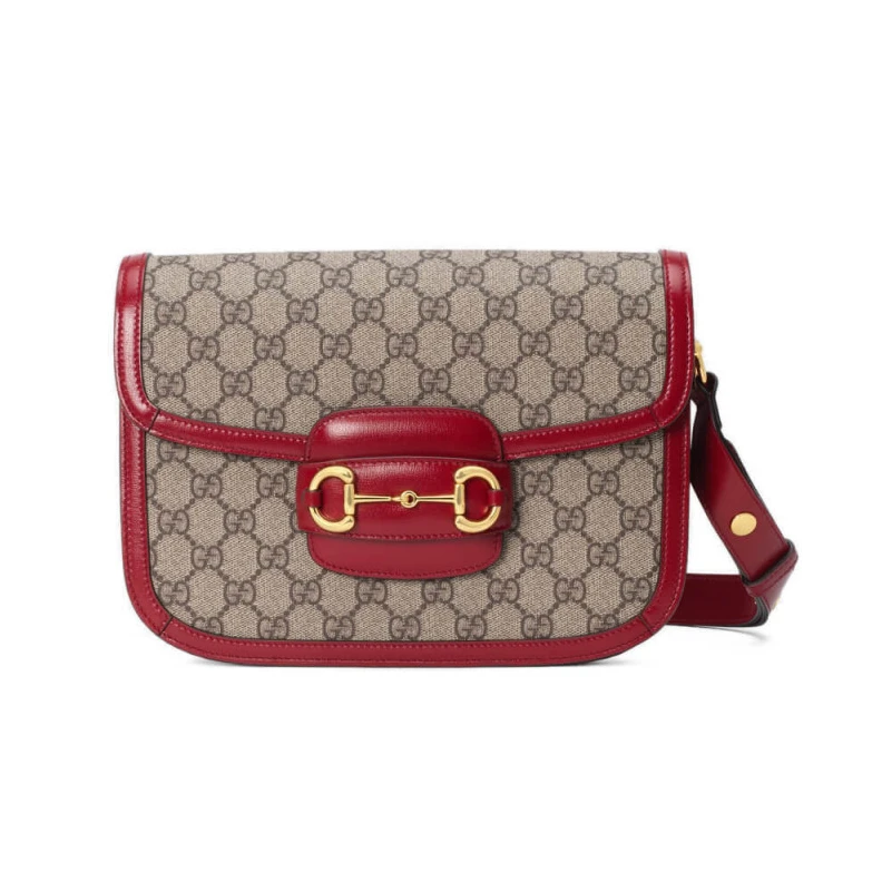 Flap clos Gucci 1955 Horsebit Red GG Supreme Canvas Shoulder Bag