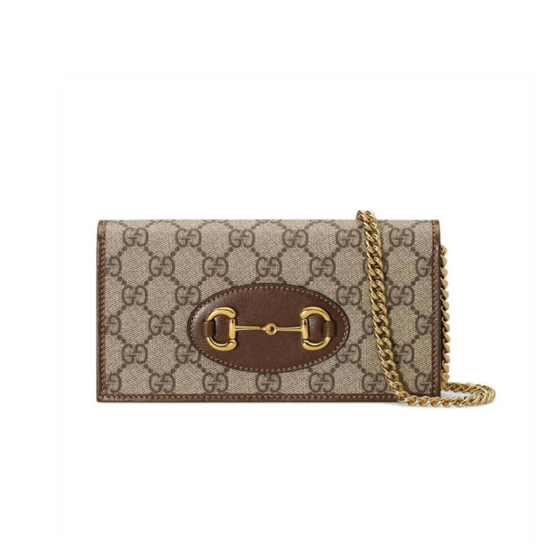 Snap butt Gucci 1955 Horsebit Wallet With Chain Brown