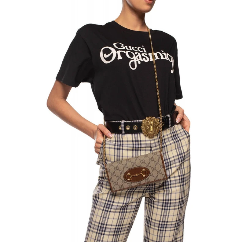 Kitlife Snap butt Gucci 1955 Horsebit Wallet With Chain Brown