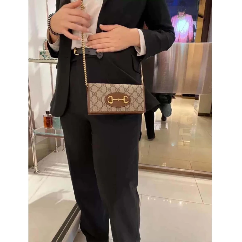 Kitlife Snap butt Gucci 1955 Horsebit Wallet With Chain Brown