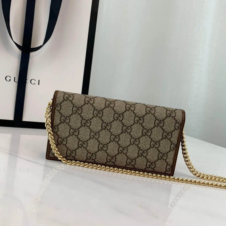 Kitlife Snap butt Gucci 1955 Horsebit Wallet With Chain Brown