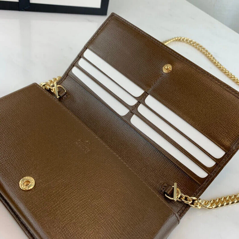 Kitlife Snap butt Gucci 1955 Horsebit Wallet With Chain Brown