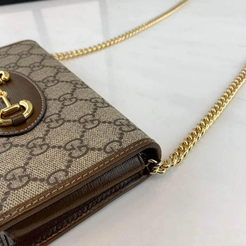 Kitlife Snap butt Gucci 1955 Horsebit Wallet With Chain Brown