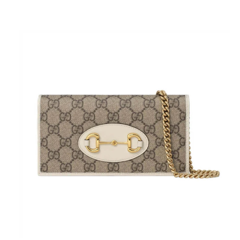 Moiré and Gucci 1955 Horsebit Wallet With Chain White