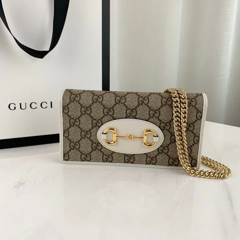Lv belts replica Moiré and Gucci 1955 Horsebit Wallet With Chain White