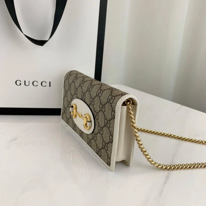 Lv belts replica Moiré and Gucci 1955 Horsebit Wallet With Chain White