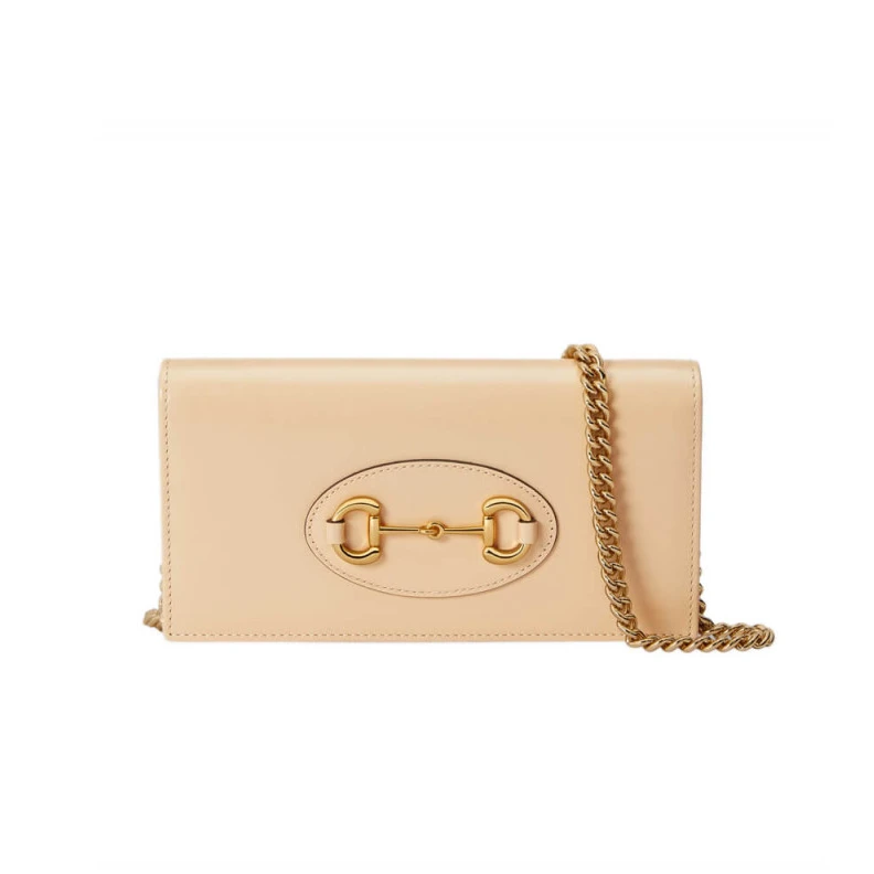 1 open po Gucci 1955 Horsebit Wallet With Chain in Beige Leather