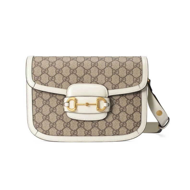 &nbsp; Gucci 1955 Horsebit White GG Supreme Canvas Shoulder Bag