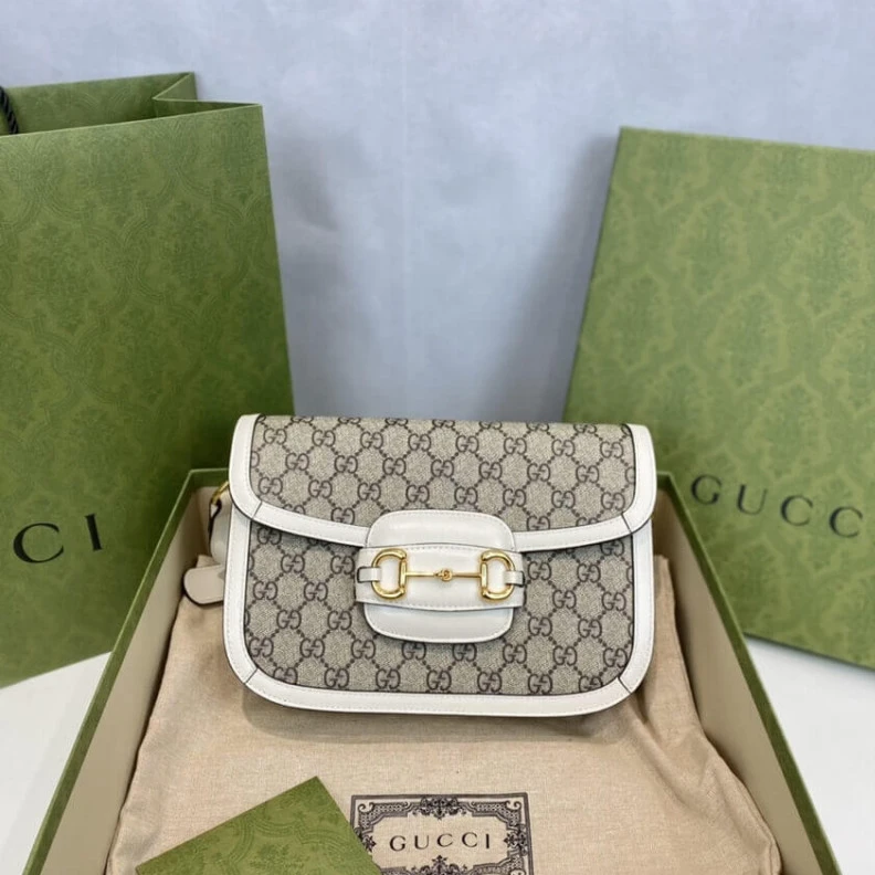 Kitlife ru   Gucci 1955 Horsebit White GG Supreme Canvas Shoulder Bag
