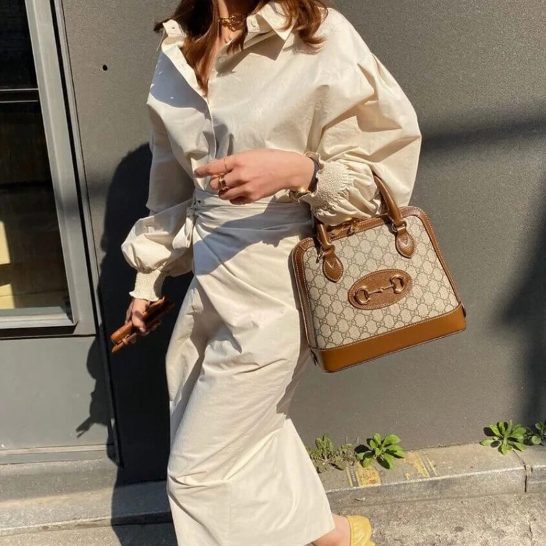 Replica bag 25 x 24 x Gucci 1955 Horsebit mall Top Handle Bag In Brown GG Supreme Canvas