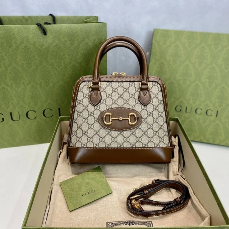 Replica bag 25 x 24 x Gucci 1955 Horsebit mall Top Handle Bag In Brown GG Supreme Canvas
