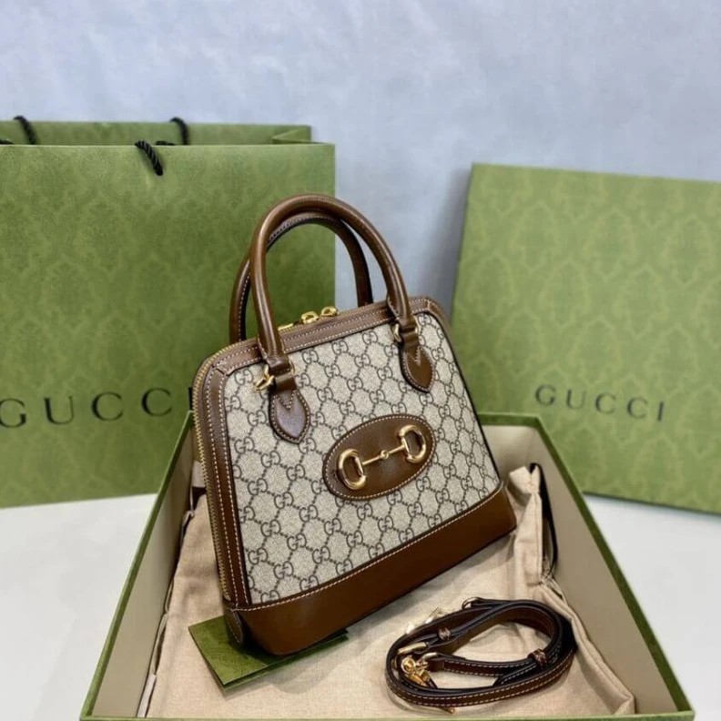 Replica bag 25 x 24 x Gucci 1955 Horsebit mall Top Handle Bag In Brown GG Supreme Canvas