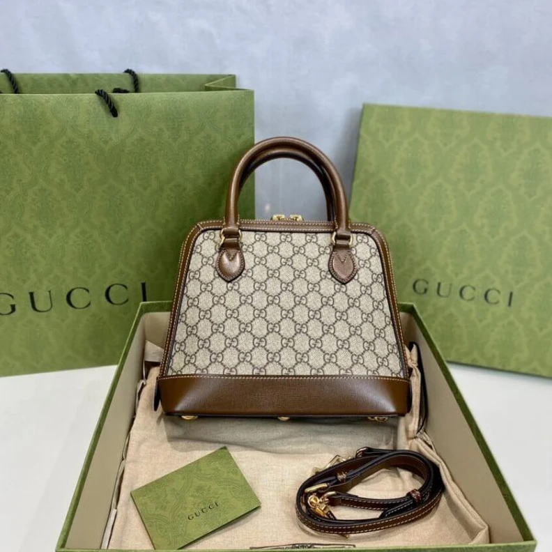 Replica bag 25 x 24 x Gucci 1955 Horsebit mall Top Handle Bag In Brown GG Supreme Canvas
