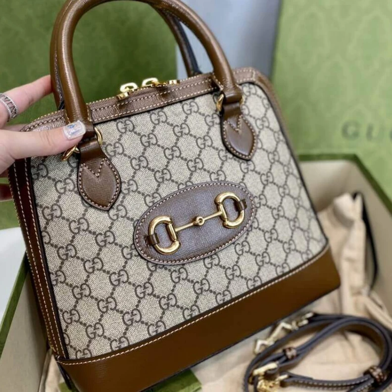 Replica bag 25 x 24 x Gucci 1955 Horsebit mall Top Handle Bag In Brown GG Supreme Canvas