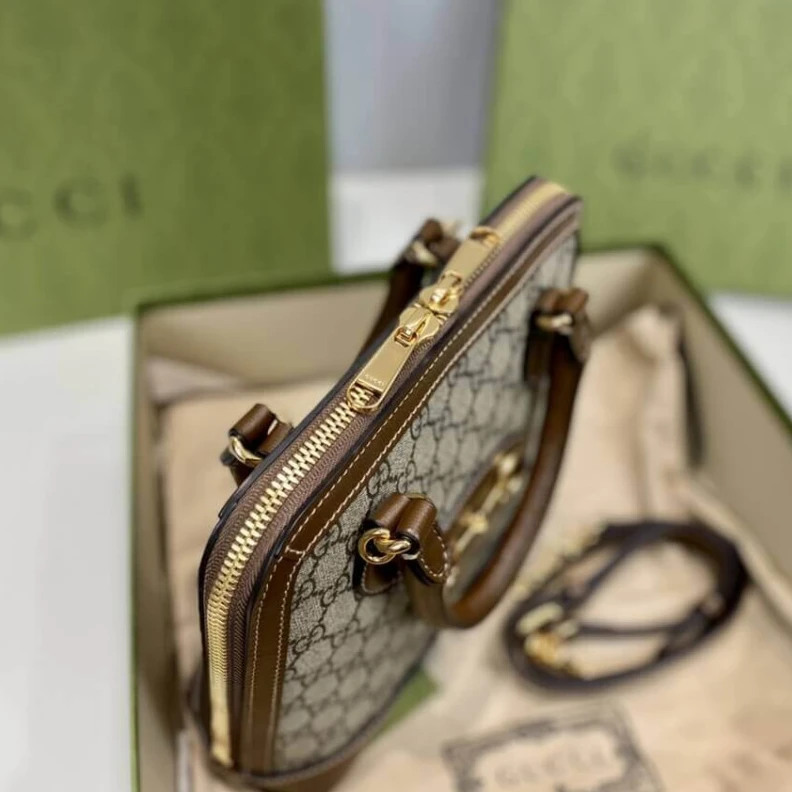 Replica bag 25 x 24 x Gucci 1955 Horsebit mall Top Handle Bag In Brown GG Supreme Canvas