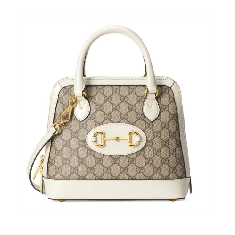 Beige ebo Gucci 1955 Horsebit mall Top Handle Bag In White GG Supreme Canvas