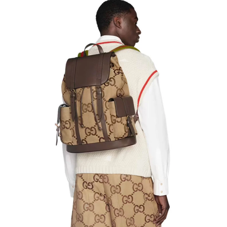 Replica bags lv Brown lea Gucci Backpack With Jumbo GG